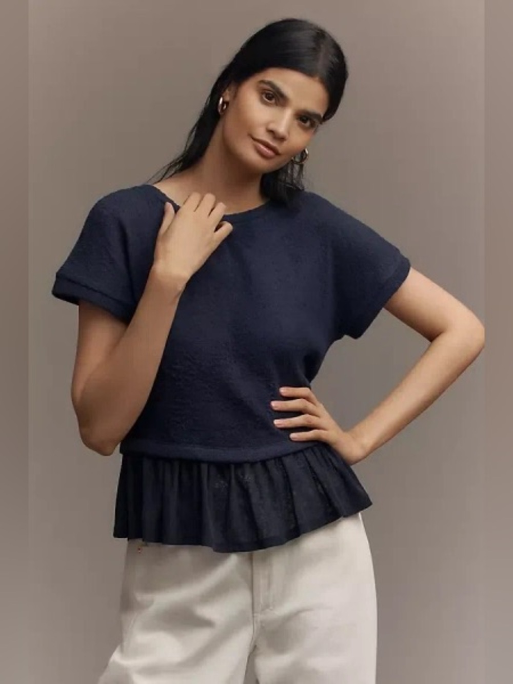 Pilcro Short Sleeve Sweater Twofer Top in Navy, XL, NWT